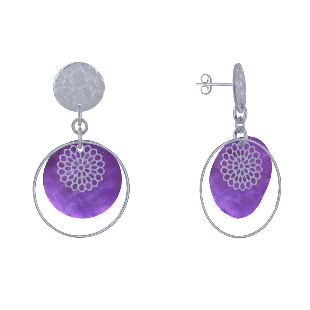 LES POULETTES BIJOUX Boucles d'Oreilles Clous Métal Argenté Cercle et Pastille de Na LES POULETTES BIJOUX Boucles d'Oreilles Clous Métal Argenté Cercle et Pastille de Na