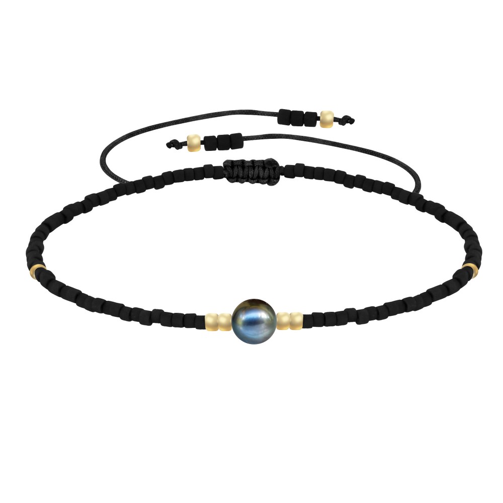 LES POULETTES BIJOUX - Bracelet Lien Perle d'Eau Douce Noire et Petites Perles Mates