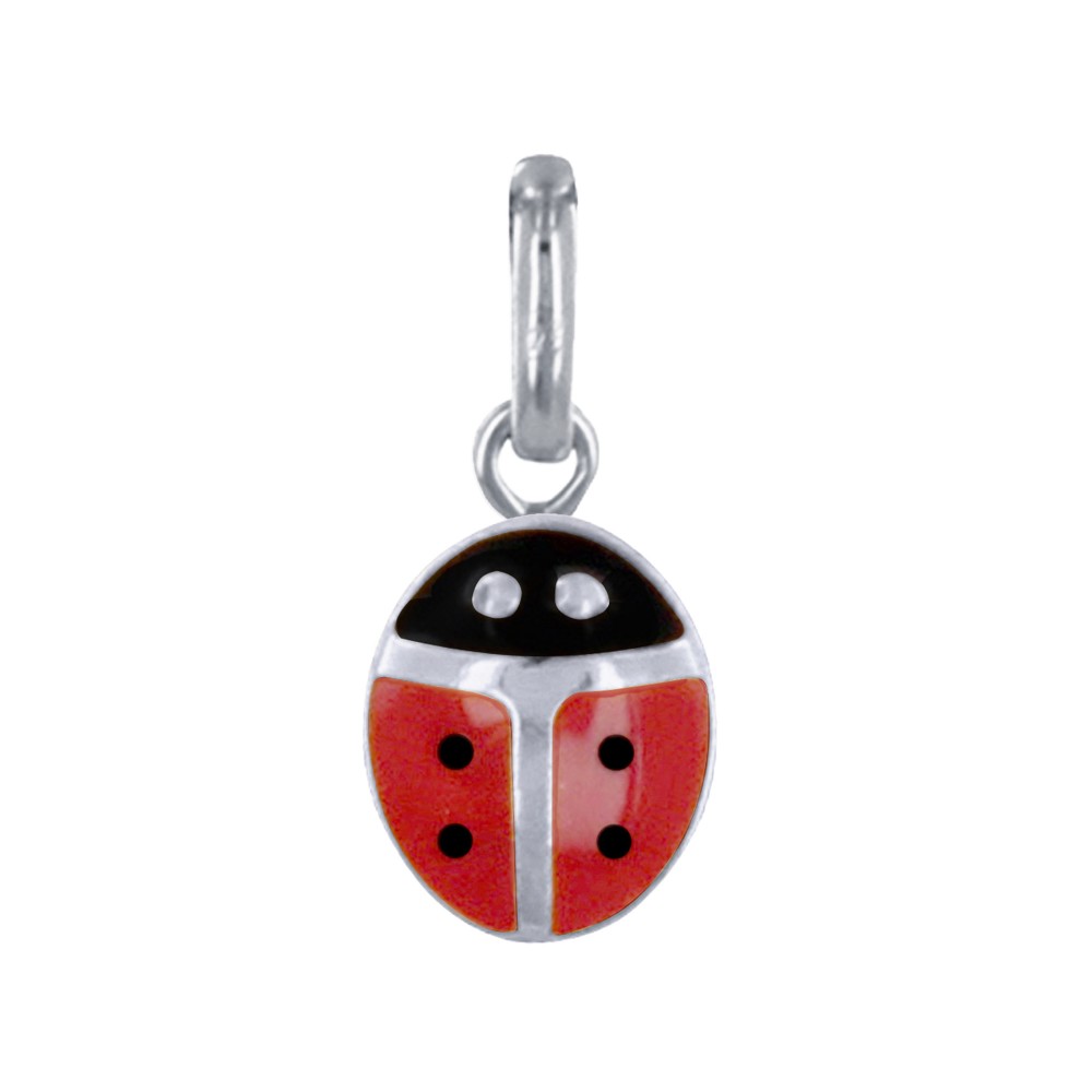 LES POULETTES BIJOUX Pendentif Argent 925 Coccinelle Rouge et Noire