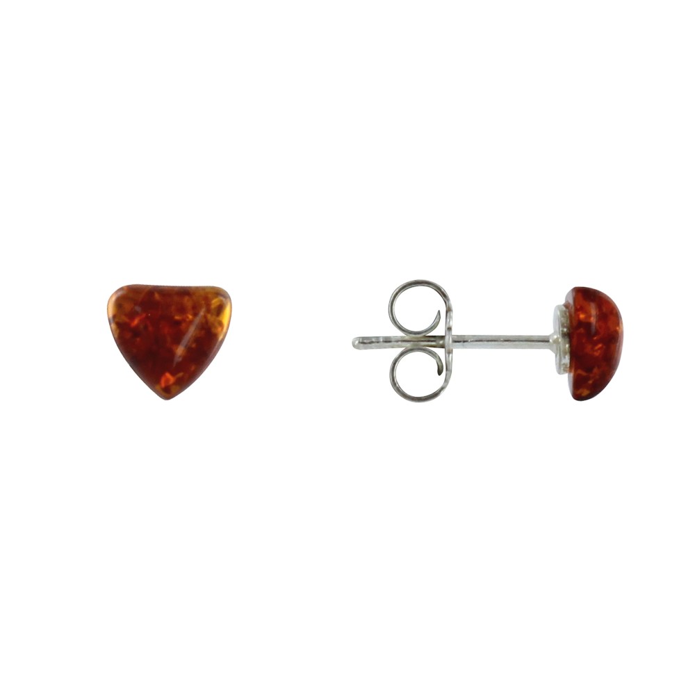 LES POULETTES BIJOUX Boucles d'Oreilles Clous Argent 925 Petit Coeur d'Ambre