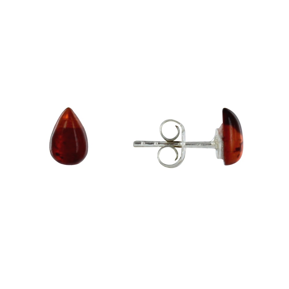 LES POULETTES BIJOUX Boucles d'Oreilles Clous Argent 925 Petite Goutte d'Ambre