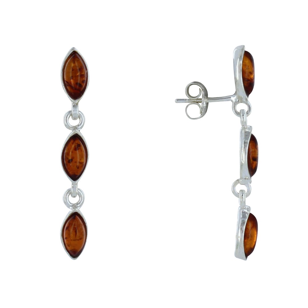 LES POULETTES BIJOUX Boucles d'Oreilles Argent 925 Trois Feuilles d'Ambre