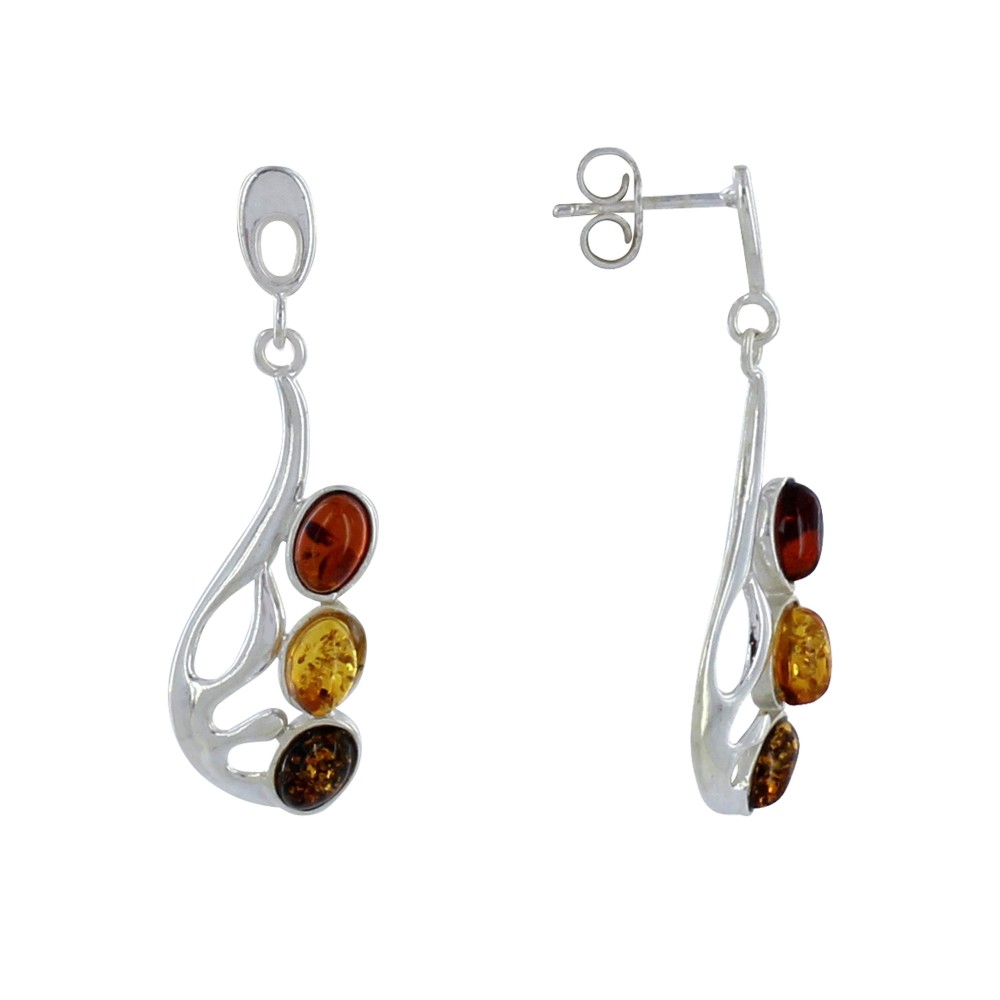 LES POULETTES BIJOUX Boucles d'Oreilles Argent 925 Ailes de Papillon et Ovale d'Ambr