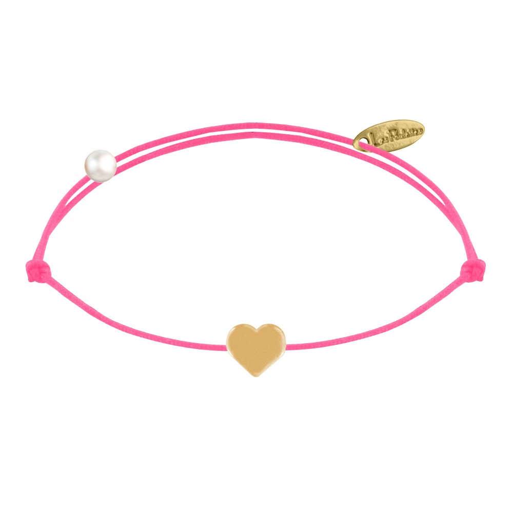 LES POULETTES BIJOUX Bracelet Lien Plaqué Or Mini Coeur - Rose Fluo