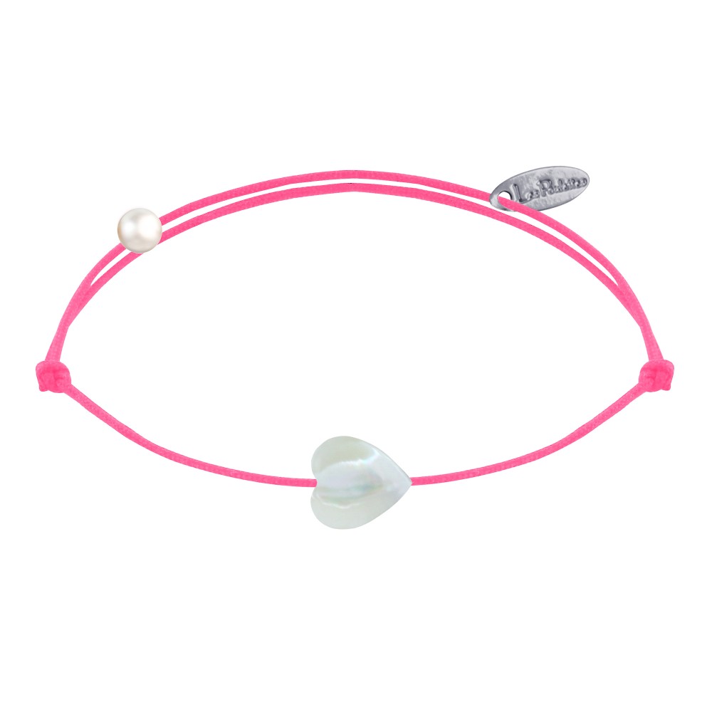 LES POULETTES BIJOUX - Bracelet Lien Mini Coeur en Nacre - Rose Fluo