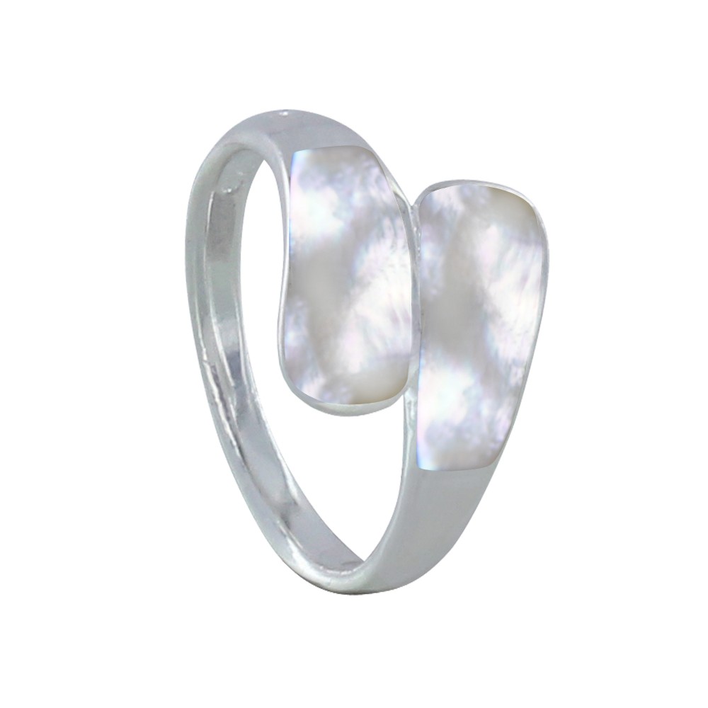 LES POULETTES BIJOUX Bague Argent 925 Toi et Moi Gouttes en Nacre - taille 50