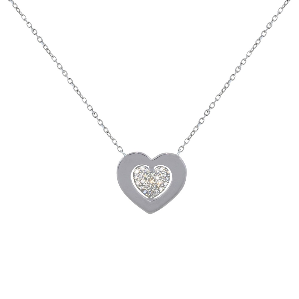LES POULETTES BIJOUX Collier Argent 925 Double Coeurs et Strass