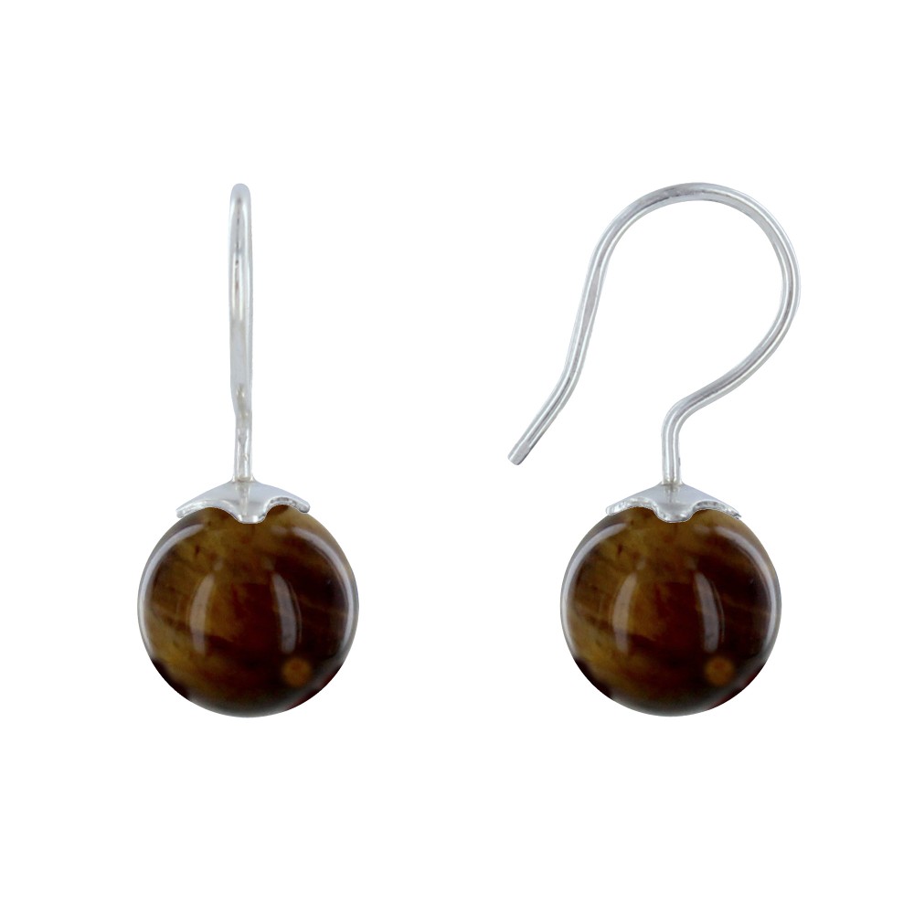 LES POULETTES BIJOUX - Boucles d'Oreilles Argent 925 Billes Oeil de Tigre