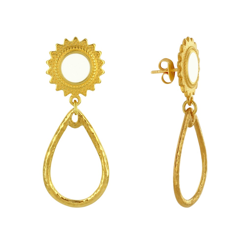 LES POULETTES BIJOUX Boucles d'Oreilles Clous Laiton Soleil Émaillé et Goutte Martel