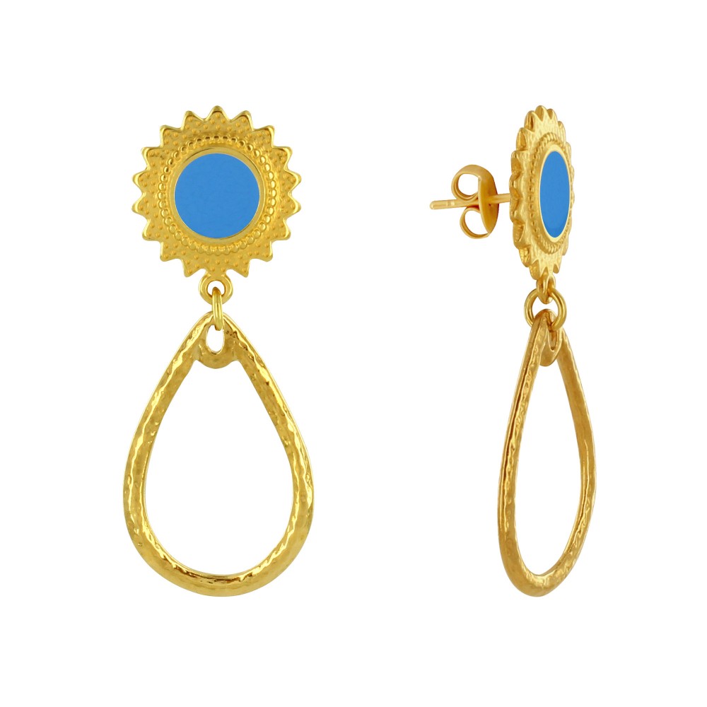 LES POULETTES BIJOUX Boucles d'Oreilles Clous Laiton Soleil Émaillé et Goutte Martel