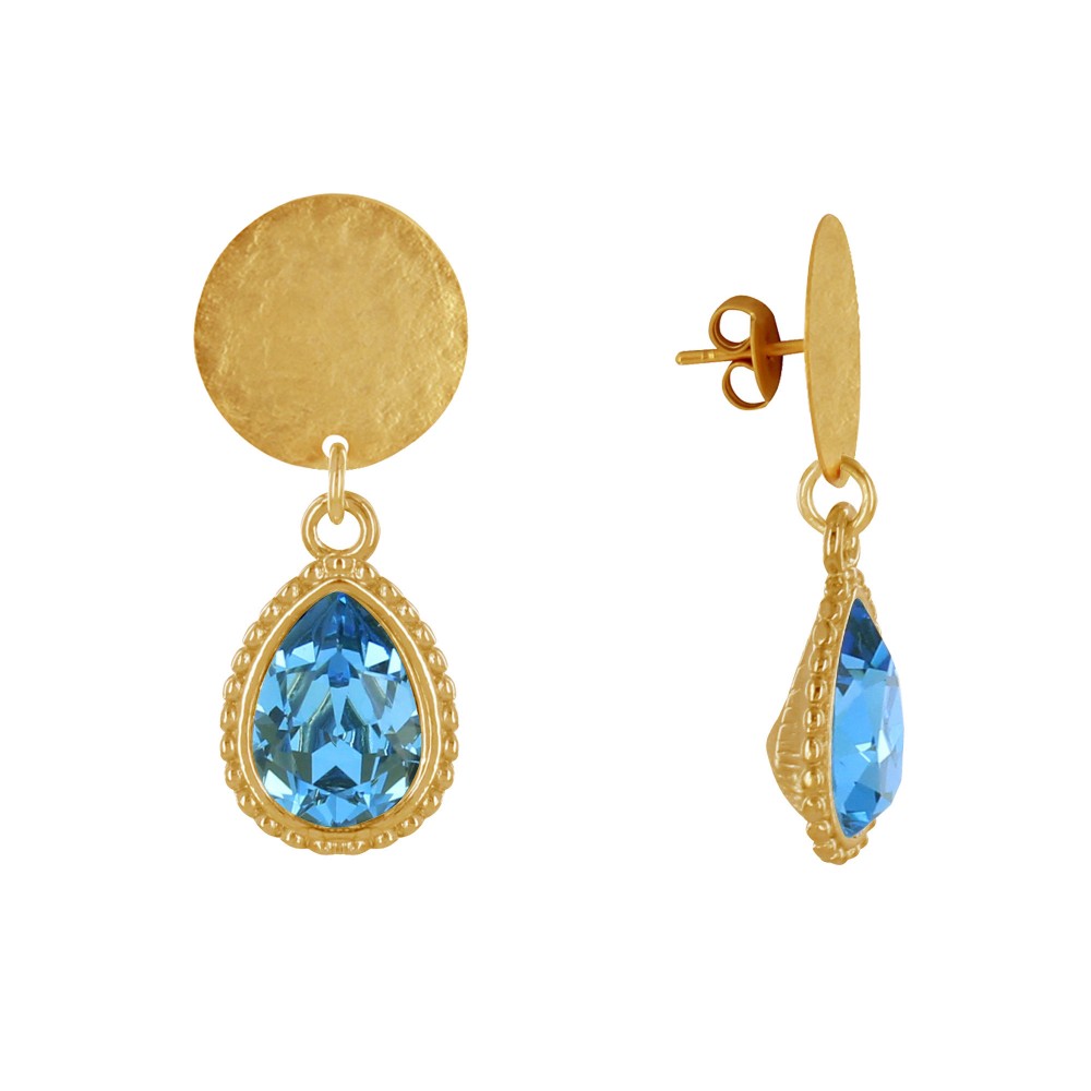 LES POULETTES BIJOUX Boucles d'Oreilles Clous Laiton Doré Pastille Brossée et Goutte