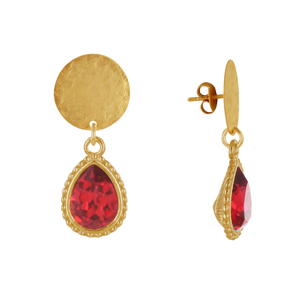 LES POULETTES BIJOUX Boucles d'Oreilles Clous Laiton Doré Pastille Brossée et Goutte