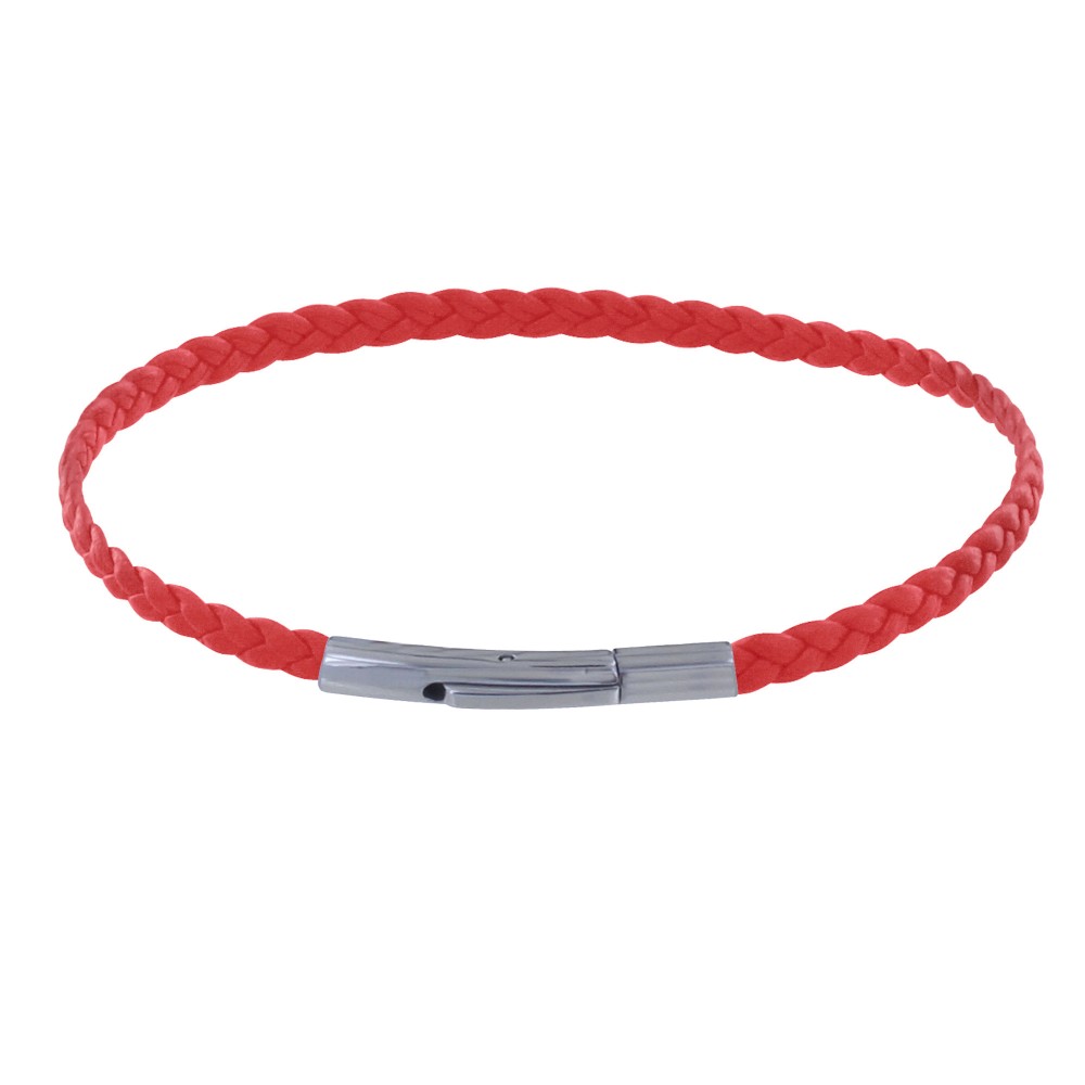 LES POULETTES BIJOUX Bracelet Femme Tresse Plate en Cuir Mat Fermoir Clip Acier Inox