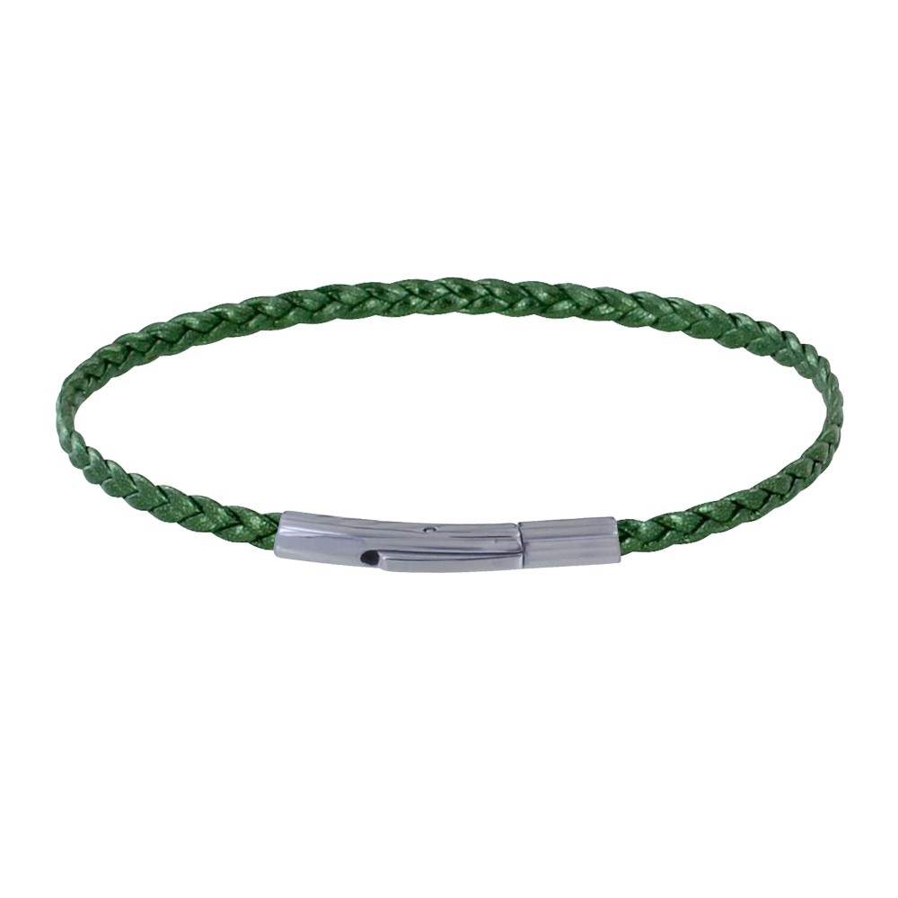 LES POULETTES BIJOUX - Bracelet Femme Tresse Plate en Cuir Brillant Fermoir Clip Aci