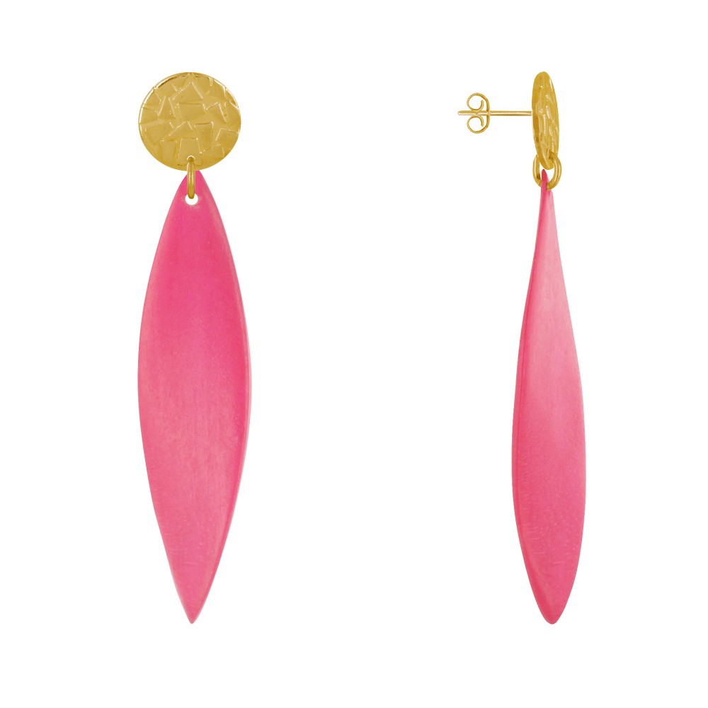 LES POULETTES BIJOUX - Boucles d'Oreilles Clous Métal Doré et Longue Pétale en Bois