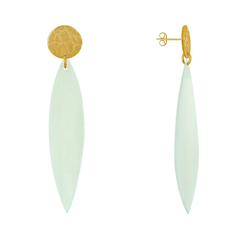 LES POULETTES BIJOUX Boucles d'Oreilles Clous Métal Doré et Longue Pétale en Bois -