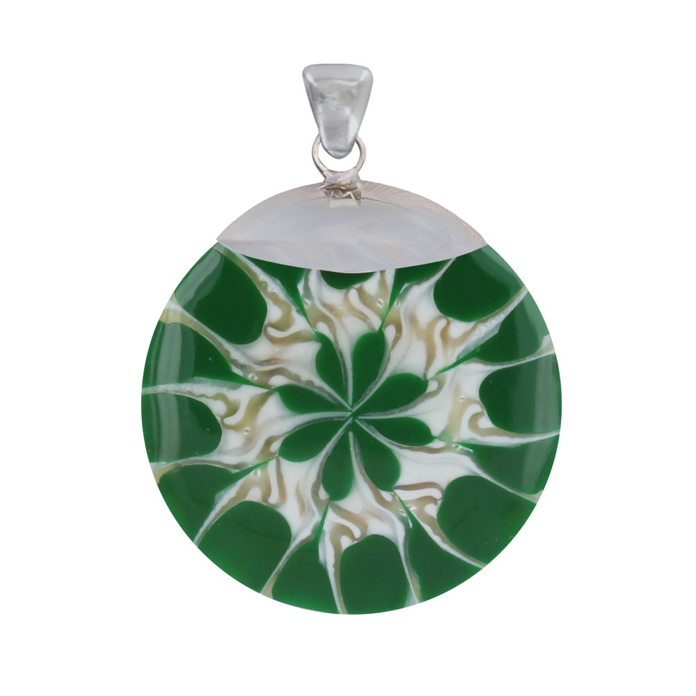 LES POULETTES BIJOUX Pendentif Argent 925 Disque Fleur Coquillage