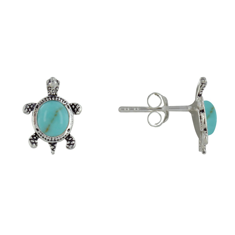LES POULETTES BIJOUX Boucles d'Oreilles Argent 925 Tortue des Galapagos et Cabochon