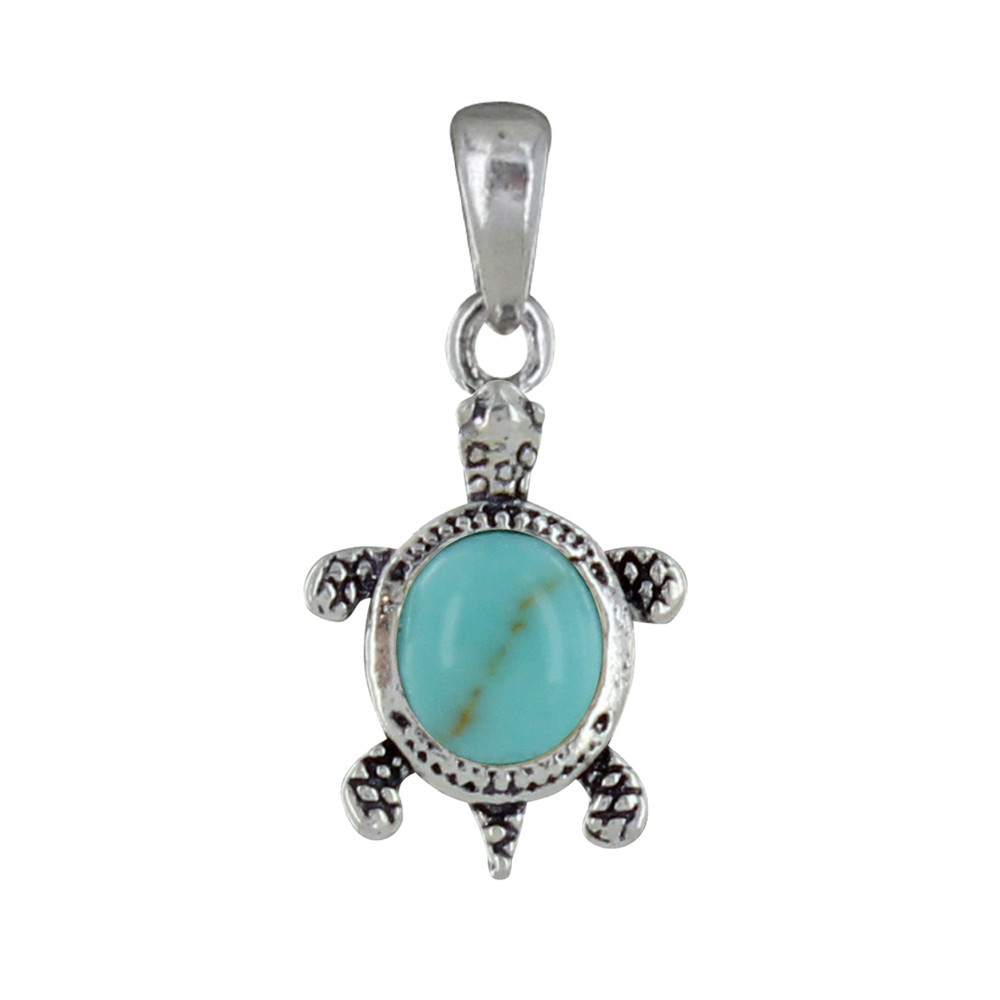 LES POULETTES BIJOUX Pendentif Argent 925 Tortue des Galapagos et Cabochon en Turquo
