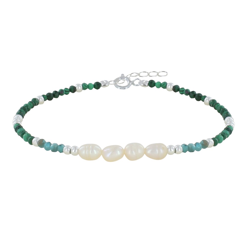 LES POULETTES BIJOUX - Bracelet Argent 925 4 Perles de Culture Blanches et Perles Fa