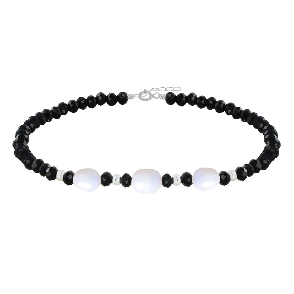 LES POULETTES BIJOUX Bracelet Argent 925 3 Perles de Culture Blanches et Perles Face