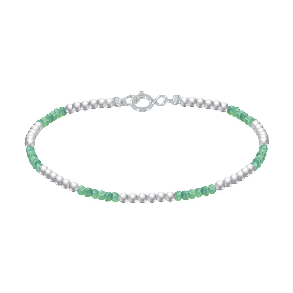 LES POULETTES BIJOUX Bracelet Argent 925 Perles et Onyx Vert Facetté M1