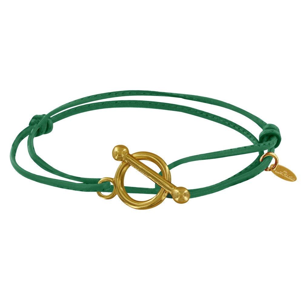 LES POULETTES BIJOUX - Bracelet Double Tour Plaqué Or Fermoir T et Lien en Cuir Coul