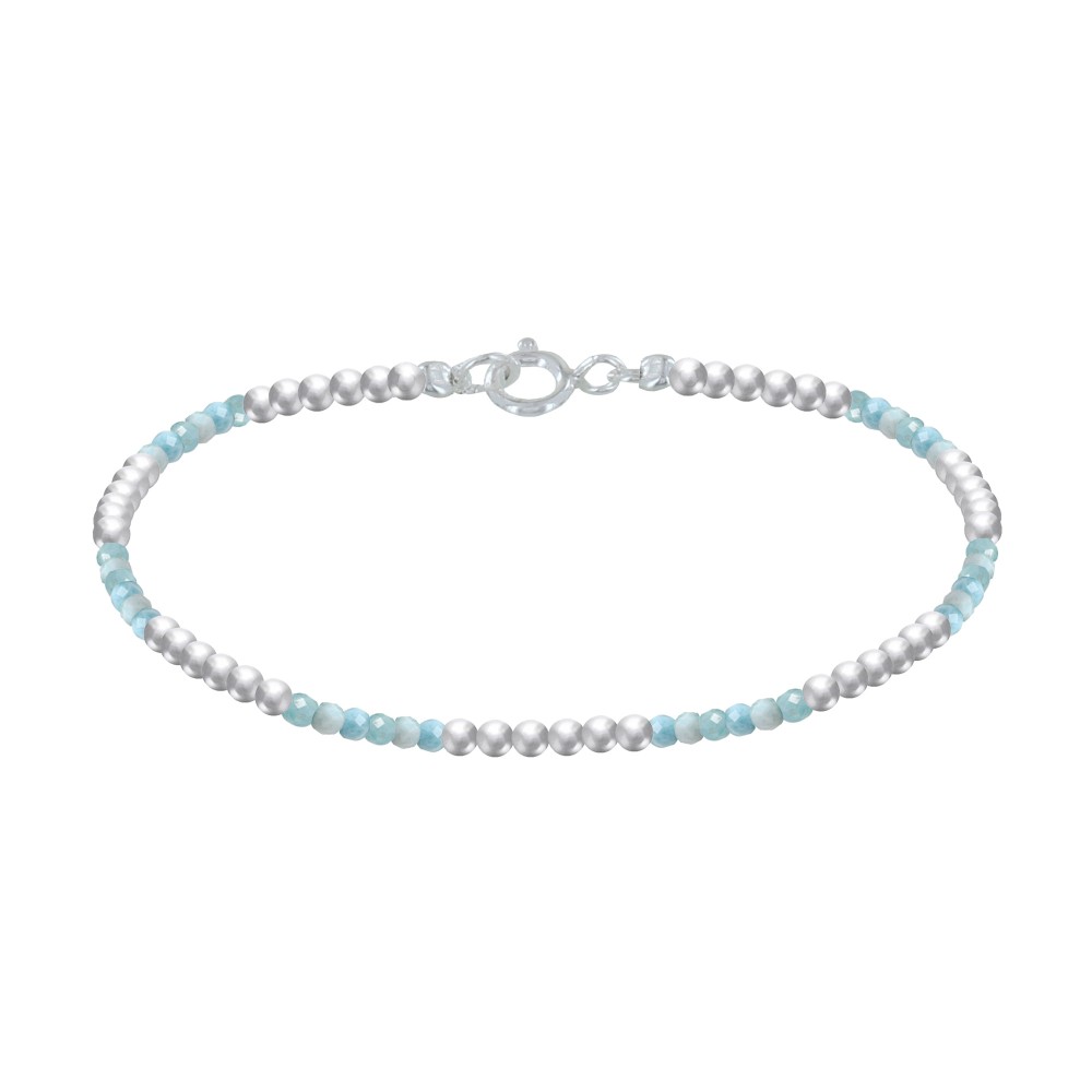 LES POULETTES BIJOUX Bracelet Argent 925 Perles et Larimar Facetté M1