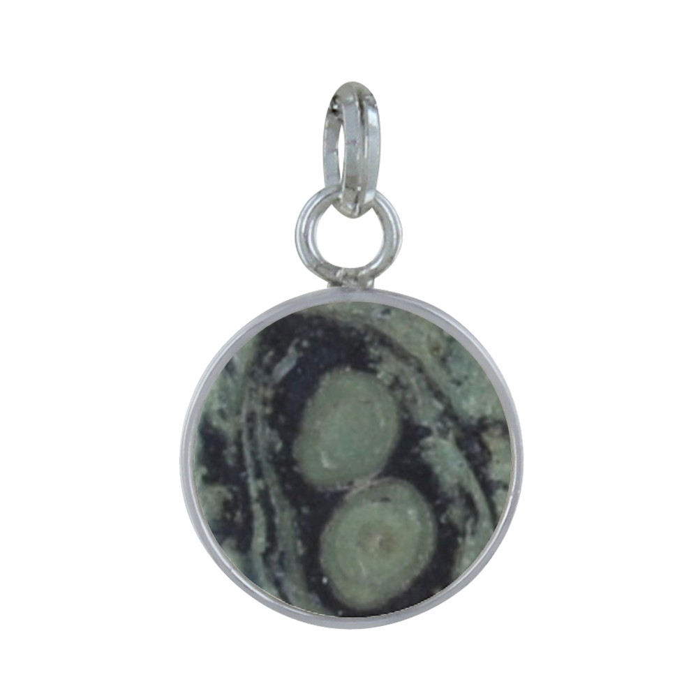 LES POULETTES BIJOUX Pendentif Argent 925 Rond Lisse de Jaspe Kambaba