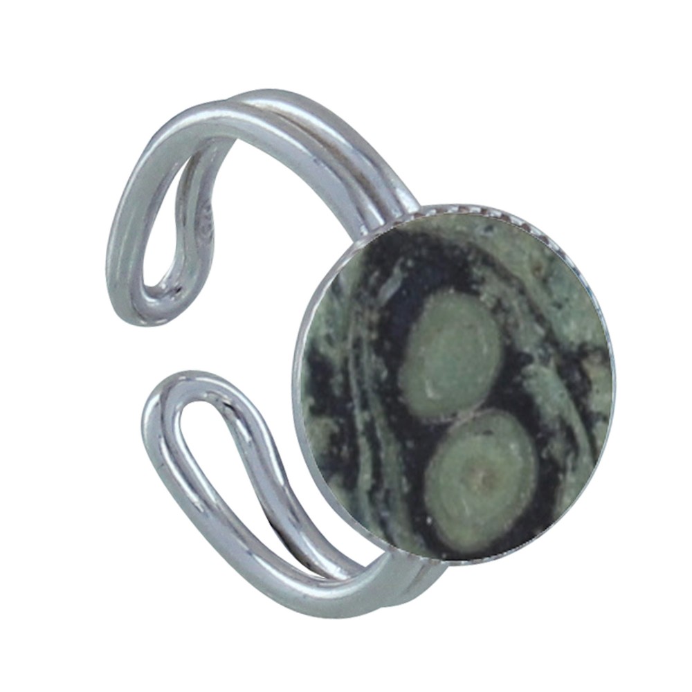LES POULETTES BIJOUX Bague Argent 925 Rond Dentelé de Jaspe Kambaba