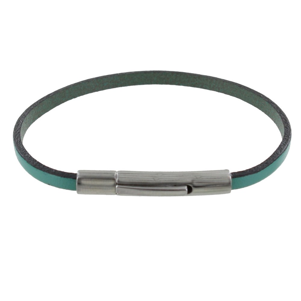 LES POULETTES BIJOUX Bracelet Femme Cuir Simple Plat Fermoir Acier Inoxydable - Bleu