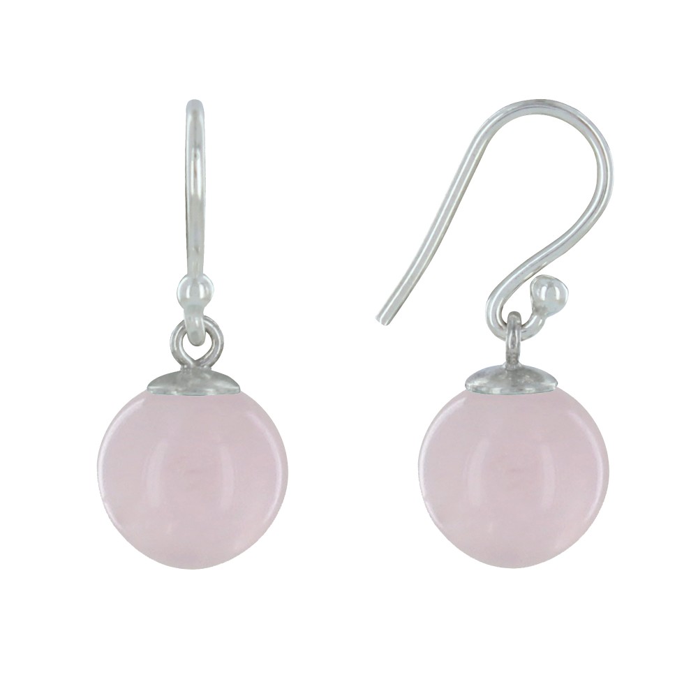 LES POULETTES BIJOUX Boucles d'Oreilles Argent 925 Billes de Quartz Rose