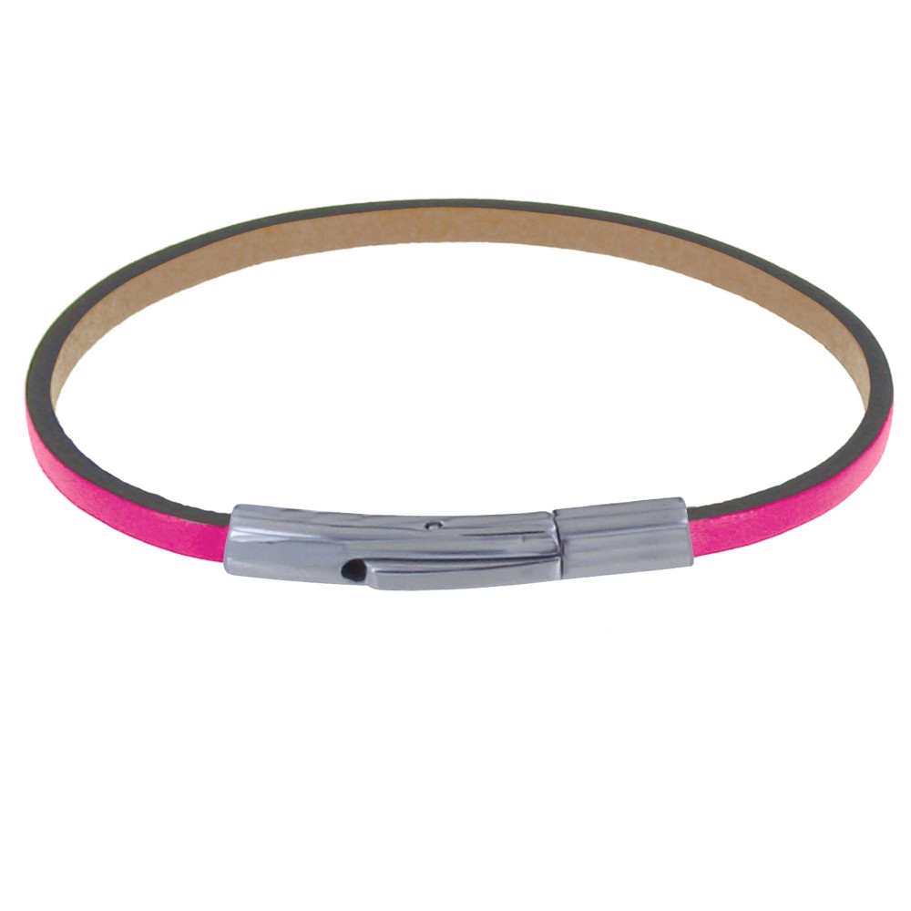 LES POULETTES BIJOUX Bracelet Femme Cuir Simple Plat Fermoir Acier Inoxydable - Rose