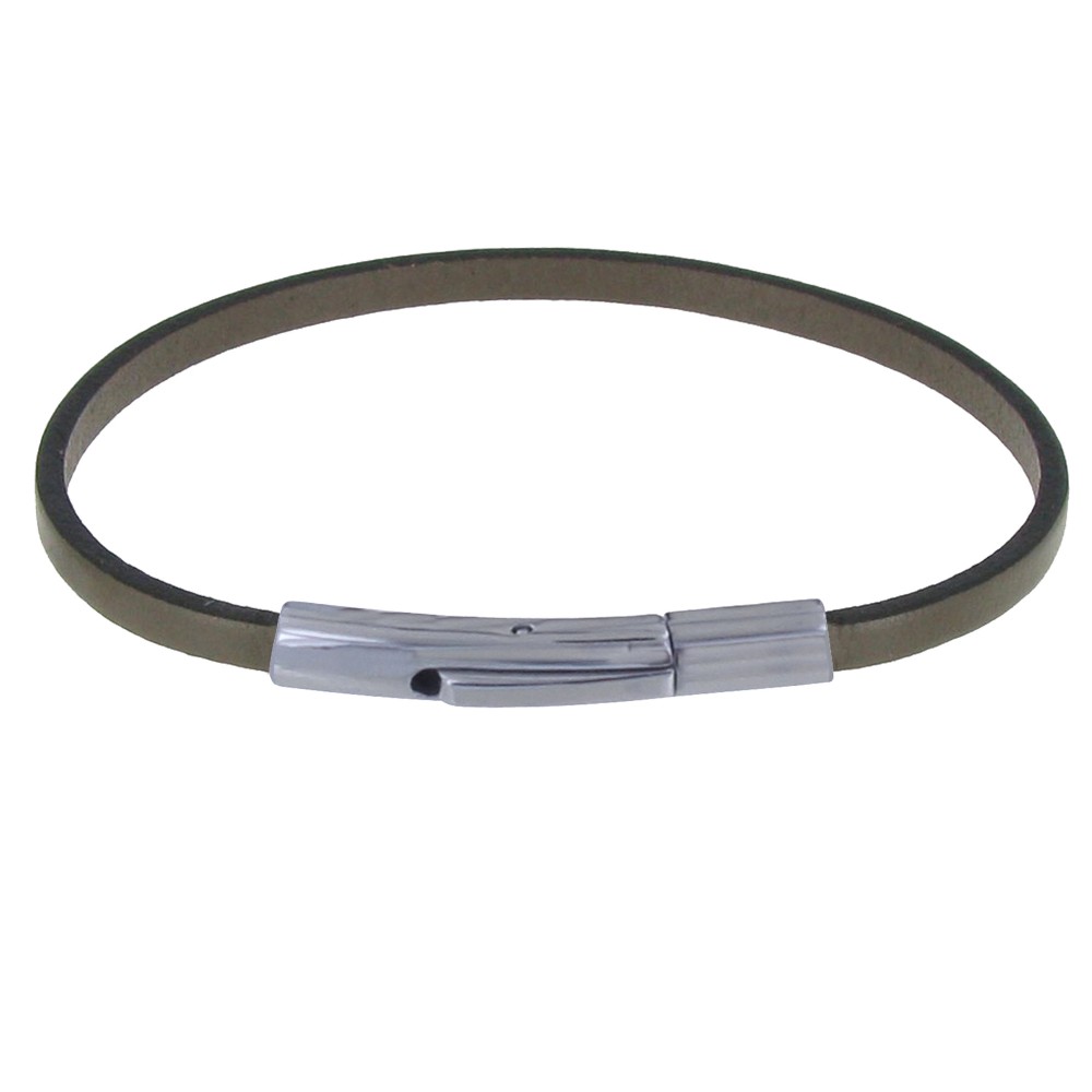 LES POULETTES BIJOUX Bracelet Femme Cuir Simple Plat Fermoir Acier Inoxydable - Gris