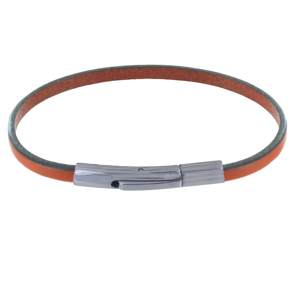 LES POULETTES BIJOUX Bracelet Femme Cuir Simple Plat Fermoir Acier Inoxydable - Oran