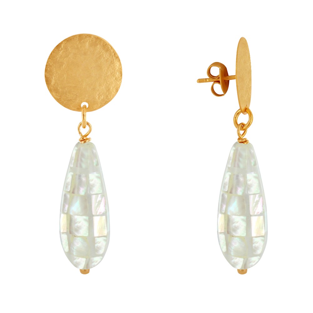 LES POULETTES BIJOUX Boucles d'Oreilles Clous Laiton Doré Pastille Brossée et Goutte