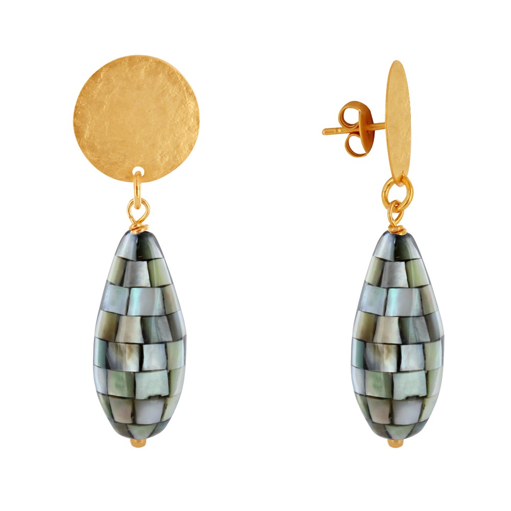 LES POULETTES BIJOUX Boucles d'Oreilles Clous Laiton Doré Pastille Brossée et Goutte