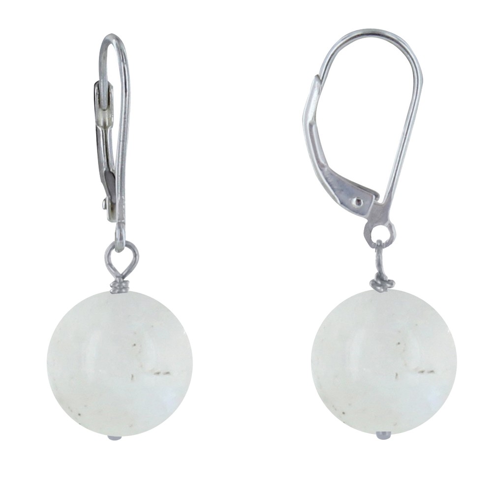 LES POULETTES BIJOUX Boucles d'Oreilles Dormeuse Argent 925 et Perle de Pierre de Lu