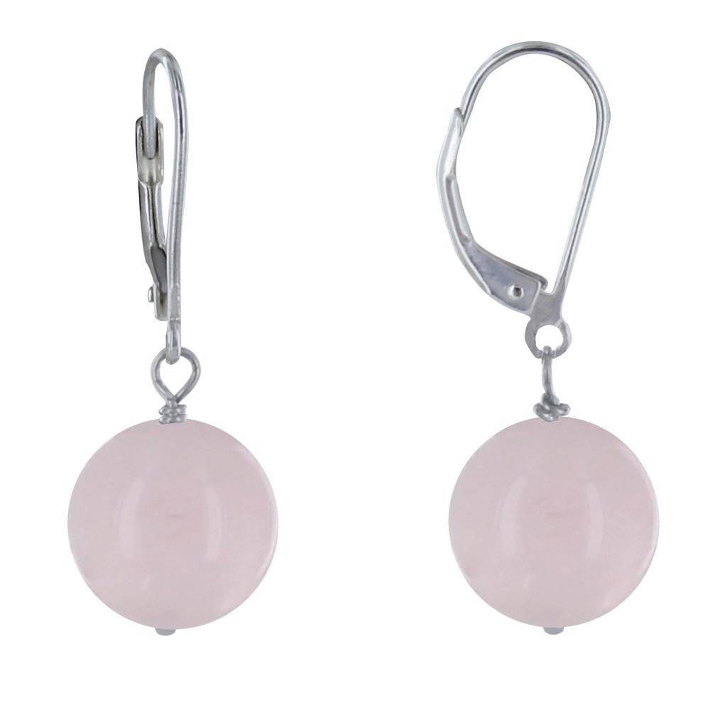 LES POULETTES BIJOUX - Boucles d'Oreilles Dormeuse Argent 925 et Perle de Quartz Rose