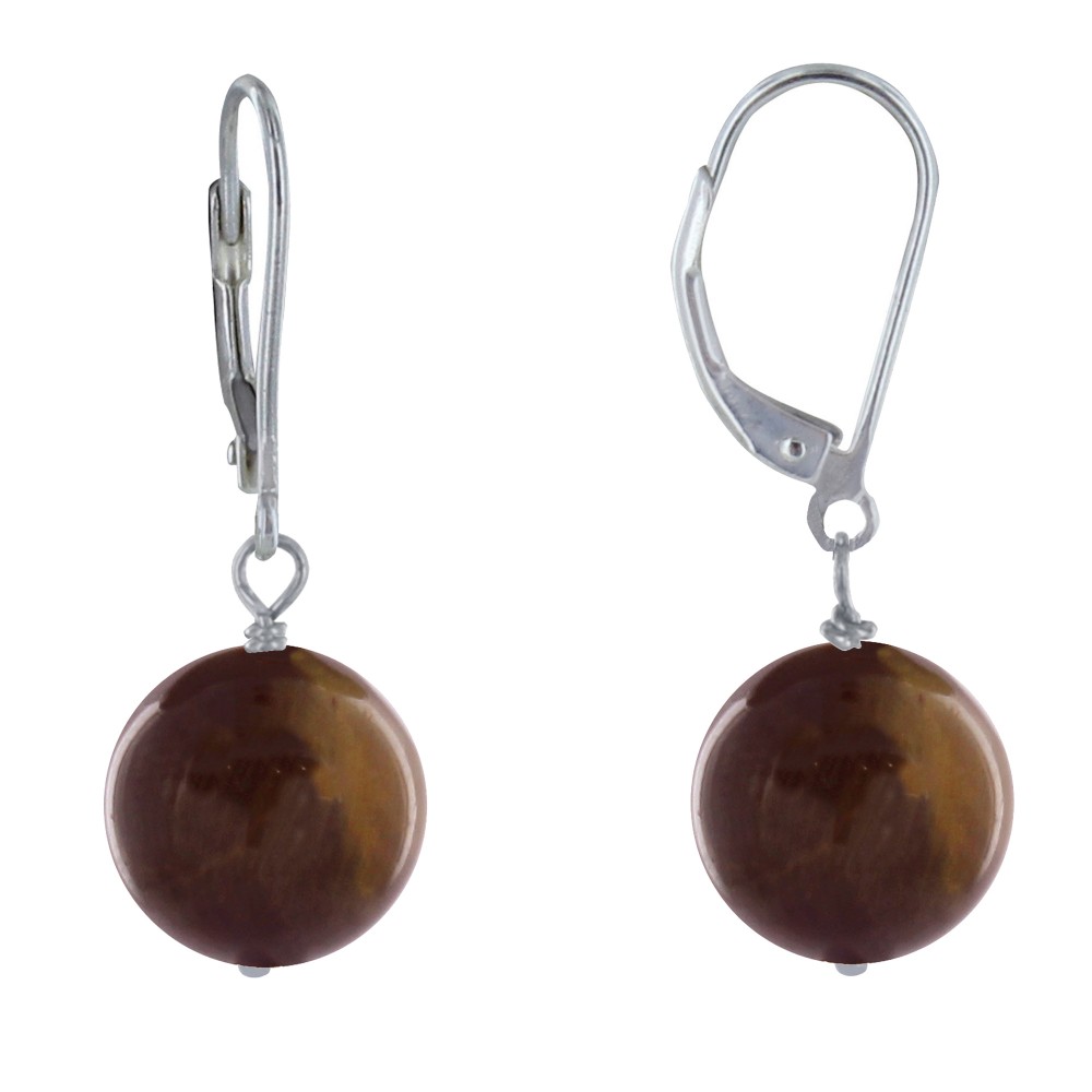 LES POULETTES BIJOUX - Boucles d'Oreilles Dormeuse Argent 925 et Perle Oeil de Tigre