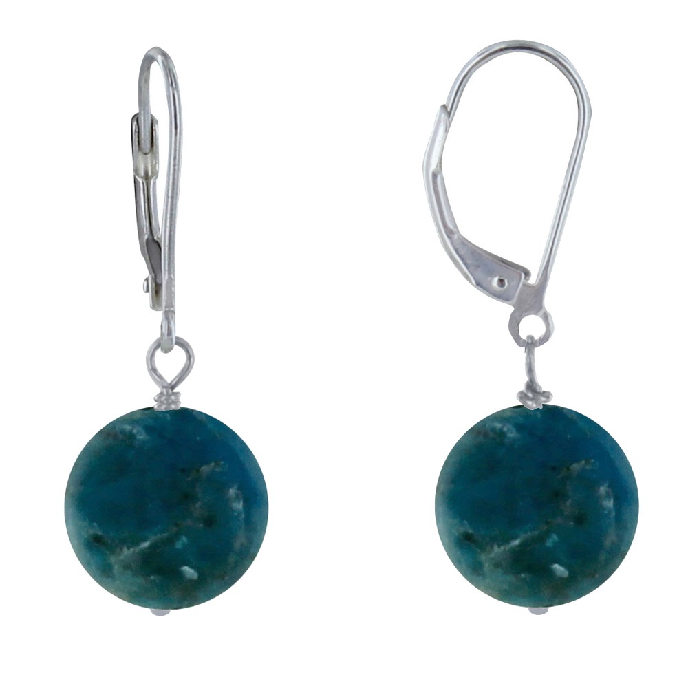 LES POULETTES BIJOUX Boucles d'Oreilles Dormeuse Argent 925 et Perle d'Apatite Dépol