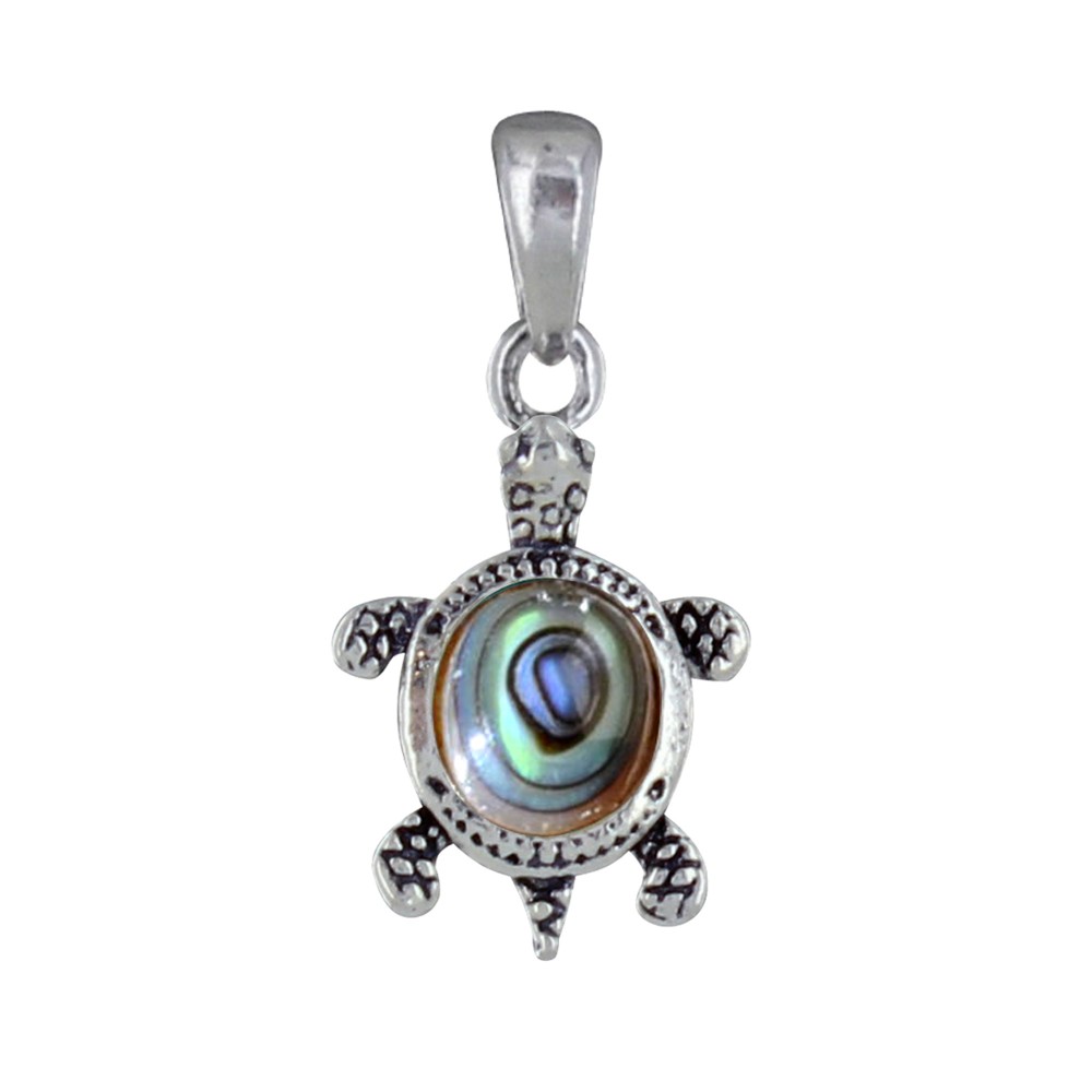 LES POULETTES BIJOUX Pendentif Argent 925 Tortue des Galapagos et Cabochon en Nacre