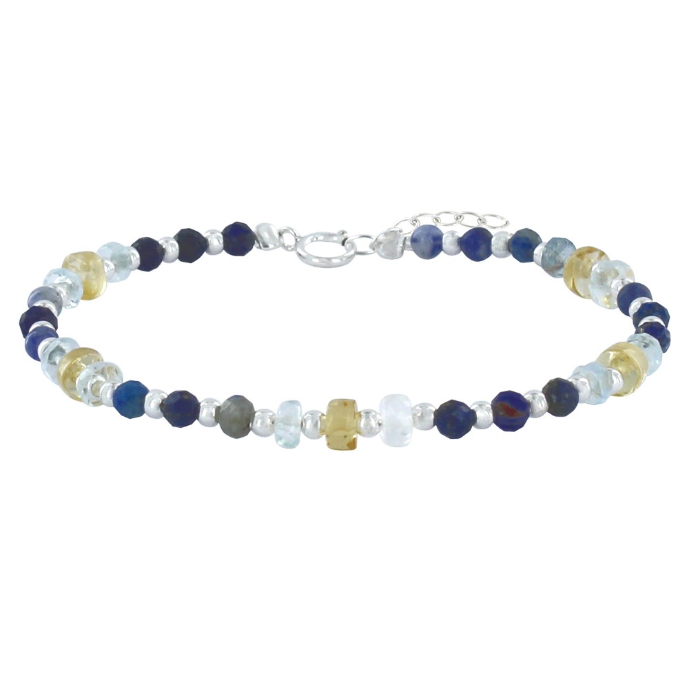 LES POULETTES BIJOUX Bracelet Argent 925 Anneaux et Perles Facettées de Multiples Pi