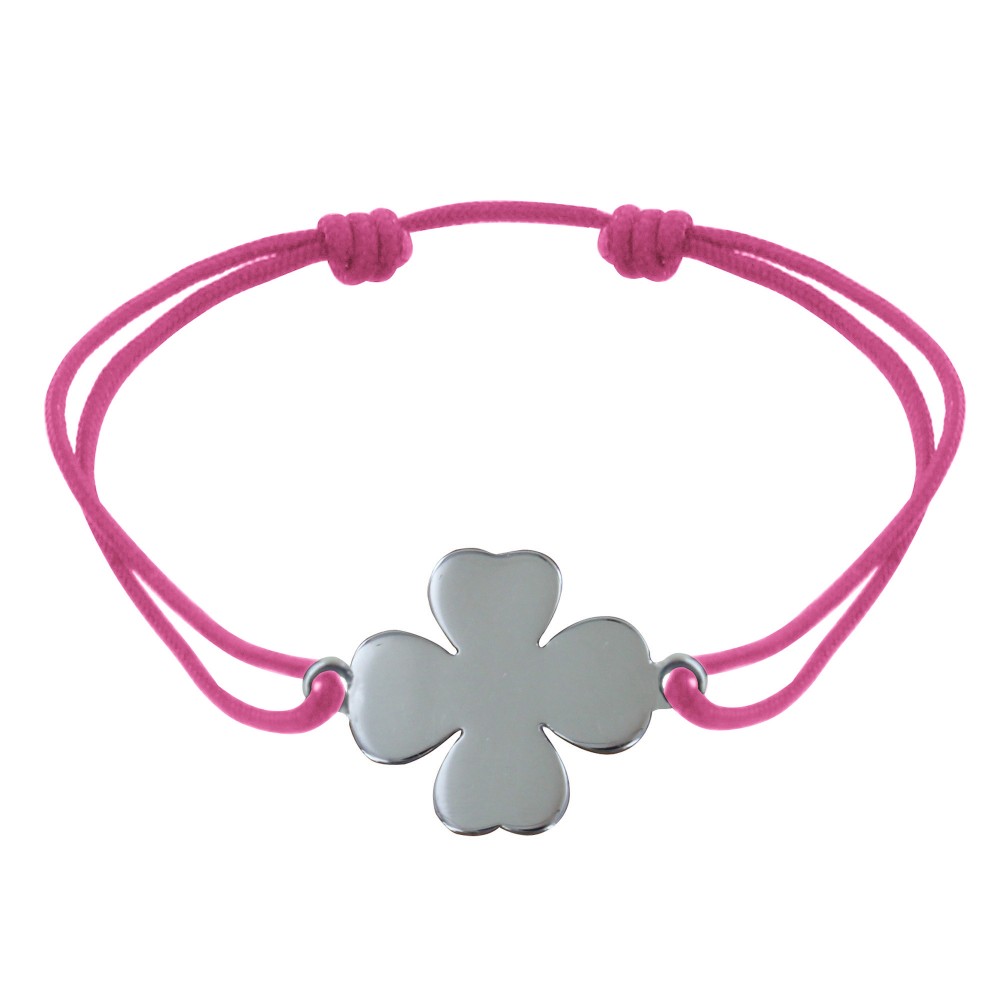 LES POULETTES BIJOUX Bracelet Argent 925 Trèfle sur Lien - Fuchsia