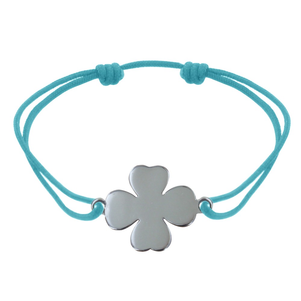 LES POULETTES BIJOUX Bracelet Argent 925 Trèfle sur Lien - Turquoise