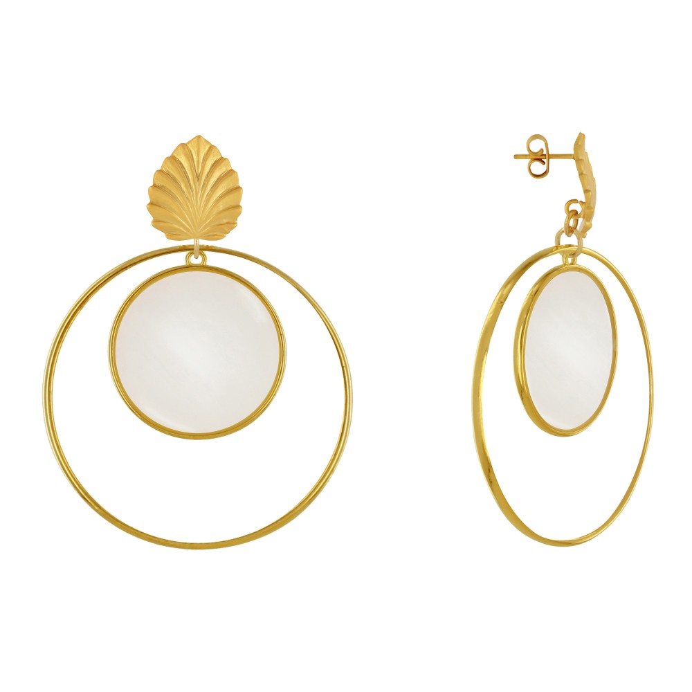 LES POULETTES BIJOUX Boucles d'Oreilles Clous Laiton Feuille Cercle Coloré Transluci