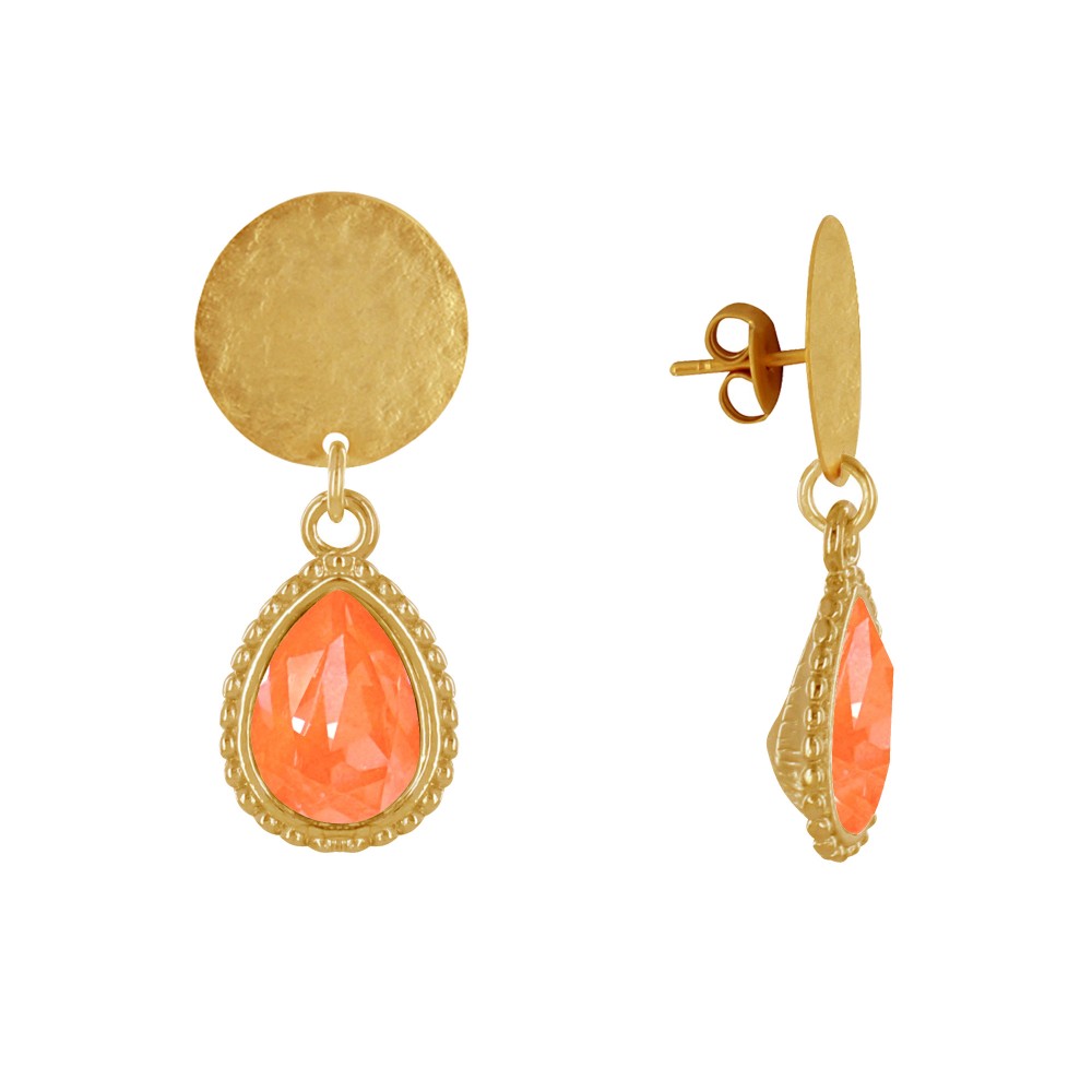 LES POULETTES BIJOUX Boucles d'Oreilles Clous Laiton Doré Pastille Brossée et Goutte