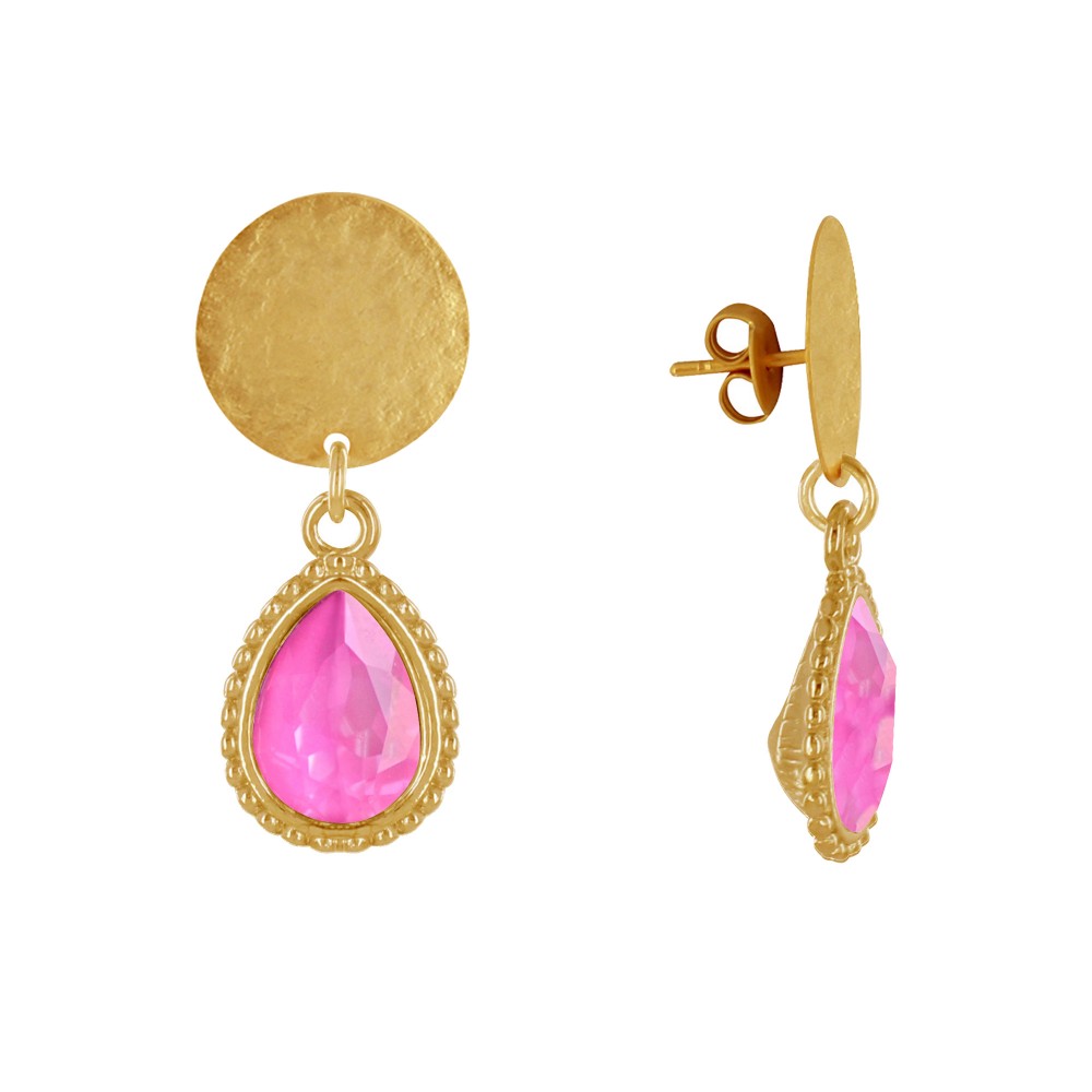 LES POULETTES BIJOUX Boucles d'Oreilles Clous Laiton Doré Pastille Brossée et Goutte