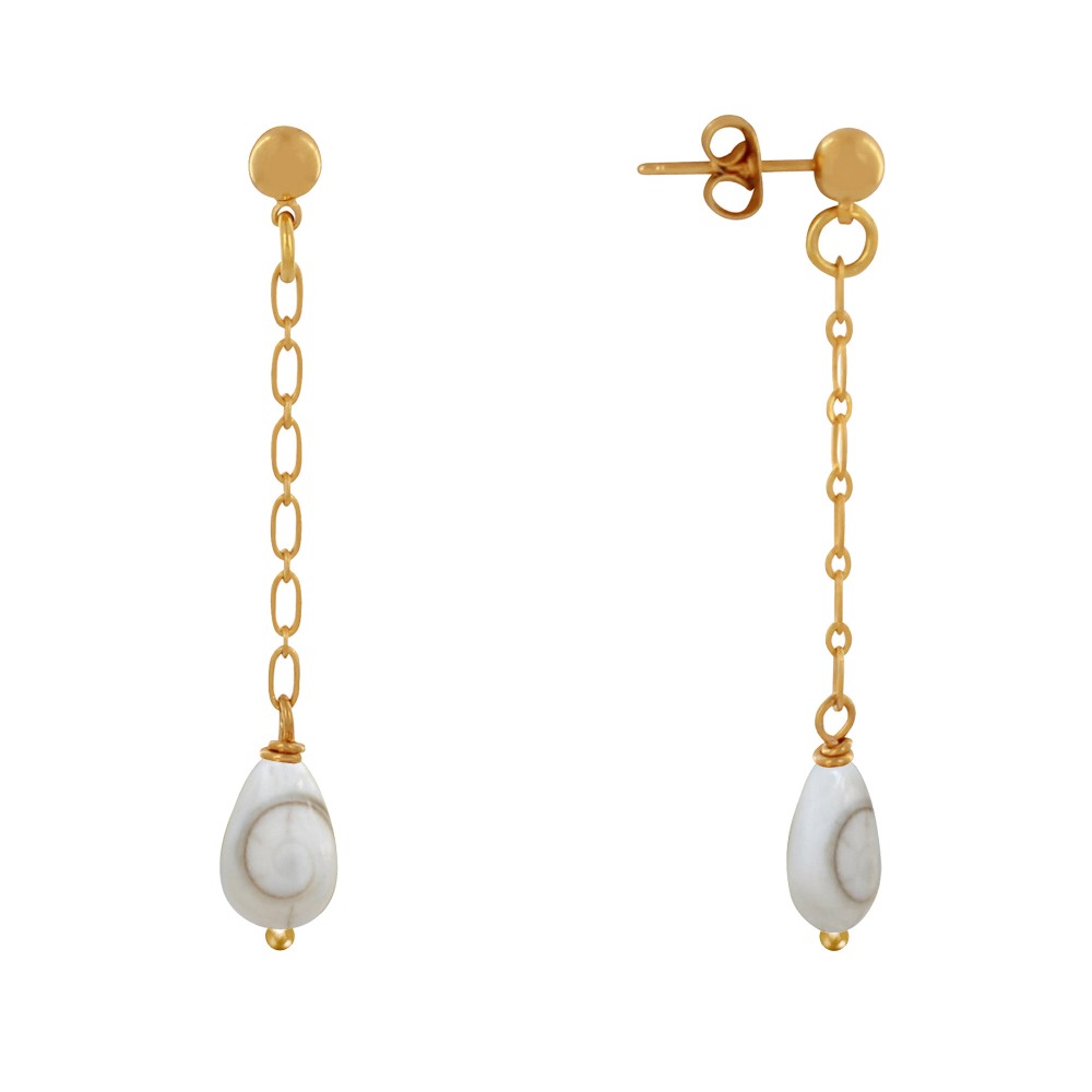 LES POULETTES BIJOUX Boucles d'Oreilles Chainette Laiton et Goutte Oeil de Sainte Lu