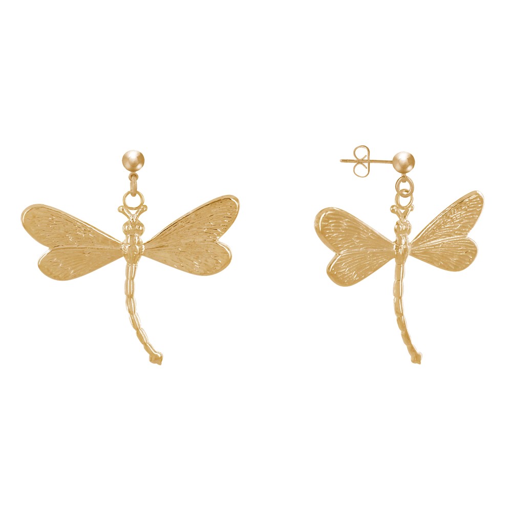 LES POULETTES BIJOUX Boucles d'Oreilles Clous en Laiton et Libellule - Or